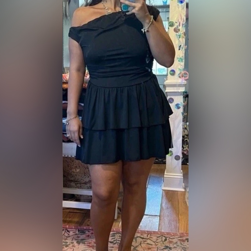 Y2K Little Black Dress Size 1X Off The Shoulder